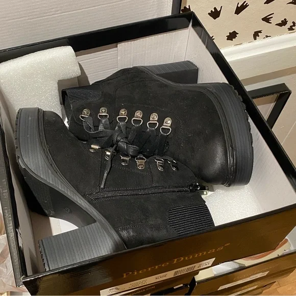 Pierre Dumas Black Lace Up Ankle Boots - Picture 5 of 6